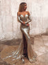Mermaid Long Sleeves Champagne Sequins Evening Dress with Slit LBQ2324